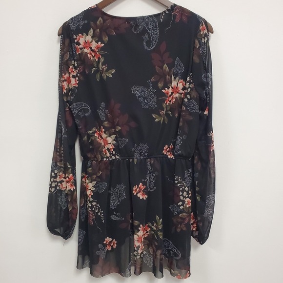 Gimmicks Bke Womens Y2K Dark Floral Whimsigoth Mesh Babydoll Top Size L Fairy - Picture 5 of 13